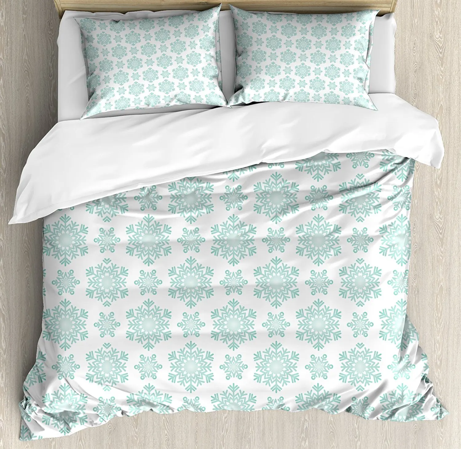 Snowflake Duvet Cover Set Winter Theme Snow Pattern Vintage