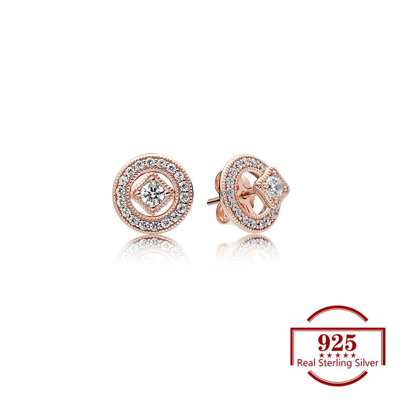 

Rose Gold Color Round Zircon Butterfly Buckle Stud Earrings 925 Sterling Silver Trendy Jewelry for Women Party Lover Wife Gifts