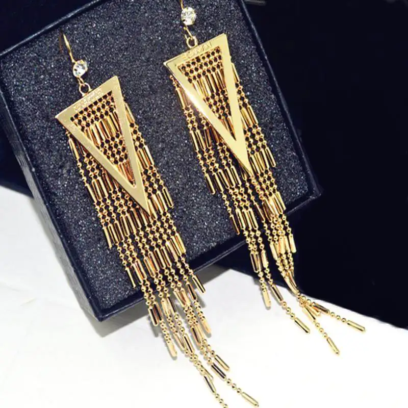 Statement Triangle Long Earrings For Women Gold color Tassel Earring Fashion Jewelry Bijoux