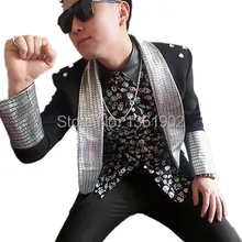 Корея звезды черный на заказ мужская ds dj певец танцор производительность верхняя одежда костюм пальто джаз показать тонкий пиджак