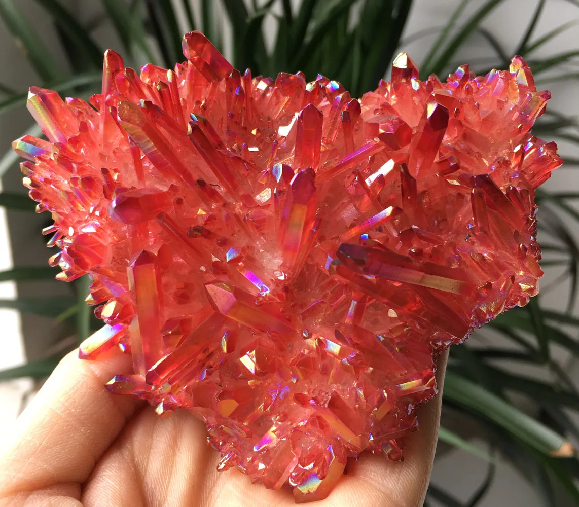 

231g Red Aura Quartz Crystal Titanium Bismuth Silicon Cluster Rainbow