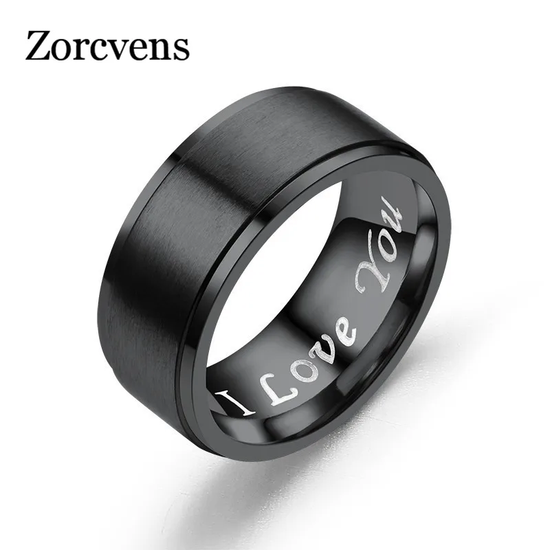 Zorcvens Moda para Hombre Anillo De Titanio Negro Mate Acabado Clásico compromiso ane