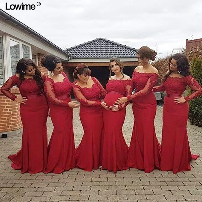 Red Lace Bridesmaid Dresses Mermaid ...