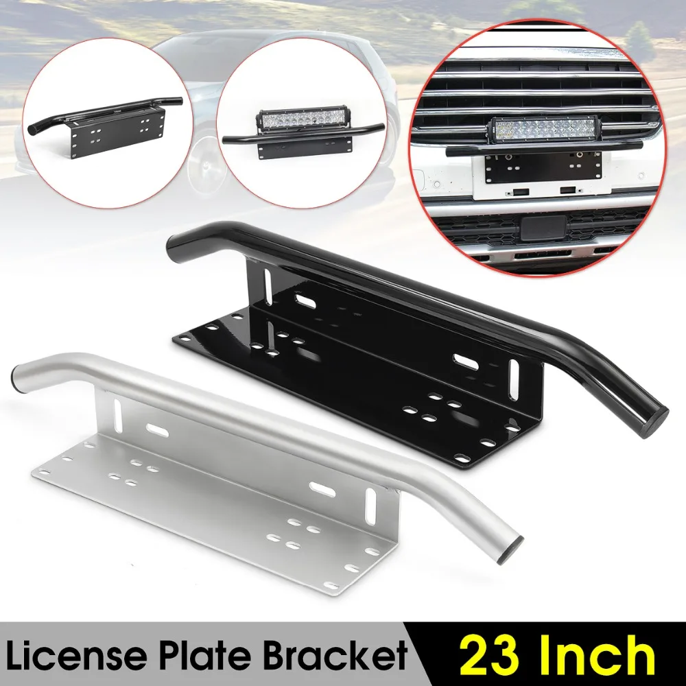 Black/Silver Bull Bar Car SUV Off road Front Bumper License Plate Mount