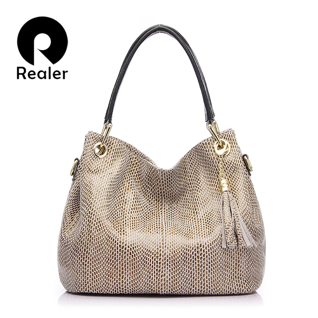 REALER brand handbag women genuine leather bag female hobos shoulder bags messenger high quality leather tote bag crossbody
