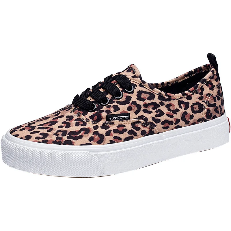 

Vulcanized Shoes Sneakers Ladies Lace Up Canvas Shoes Autumn Mesh Leopard Casual Walking Platform Studetn Slinge Shoe