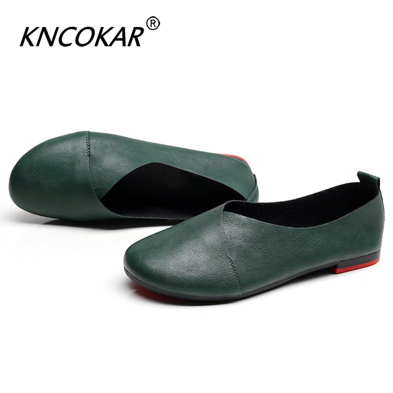 

KNCOKAR Spring/Summer New Vintage Handmade Women's Slipper Comfortable Flat Flat Round Head Soft Sole Shallow Slipper x202048