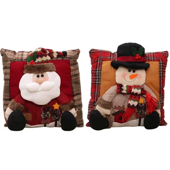 

Christmas Santa Claus Pillow Cover Xmas Ambience Square Snowman Pillowcase Holiday Flax Home Christmas Gifts Craft SD394