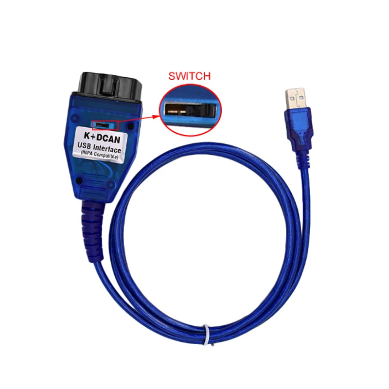 Новейший для BMW INPA K+ D CAN с переключателем+ CAN K для BMW INPA K DCAN USB интерфейсный кабель - Цвет: Синий