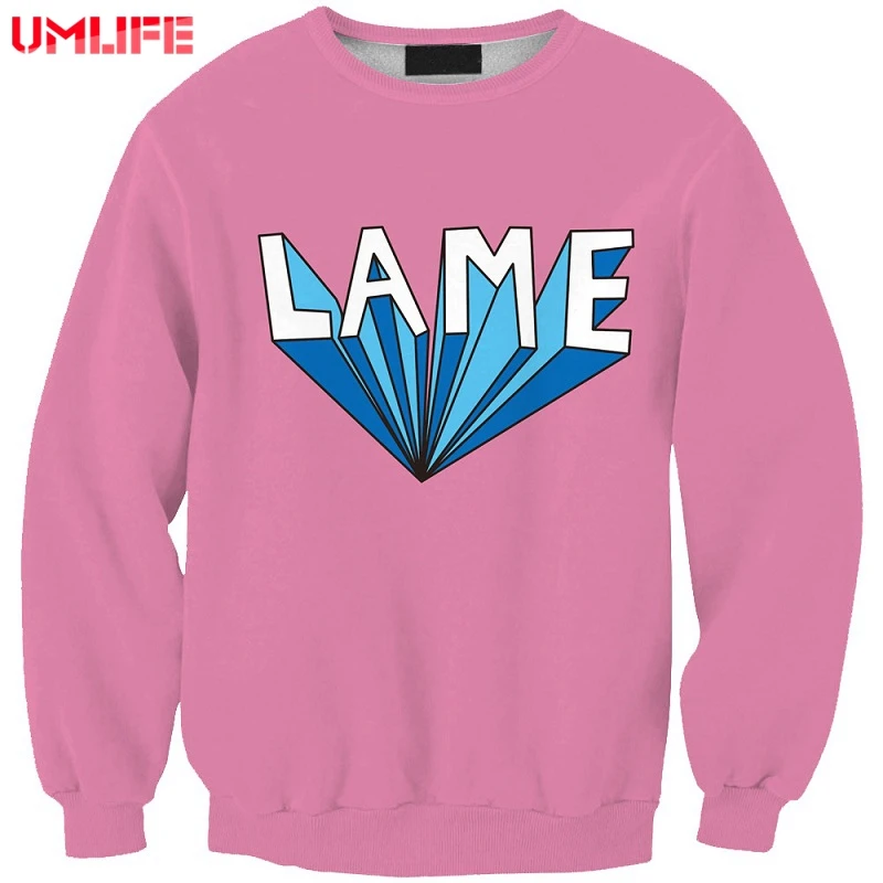 UMLIFE Women Sport Sweaters Long Sleeve Cotton Pink Lame Word Print Running Exercise Sweaters