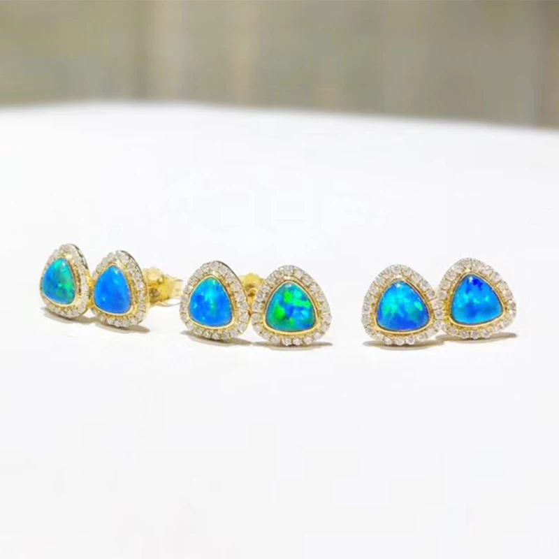 

ANI 18K Yellow Gold (AU750) Wedding Opal Stud Earrings Certificate Real Natural Diamond aretes de mujer Engagement Fine Jewelry