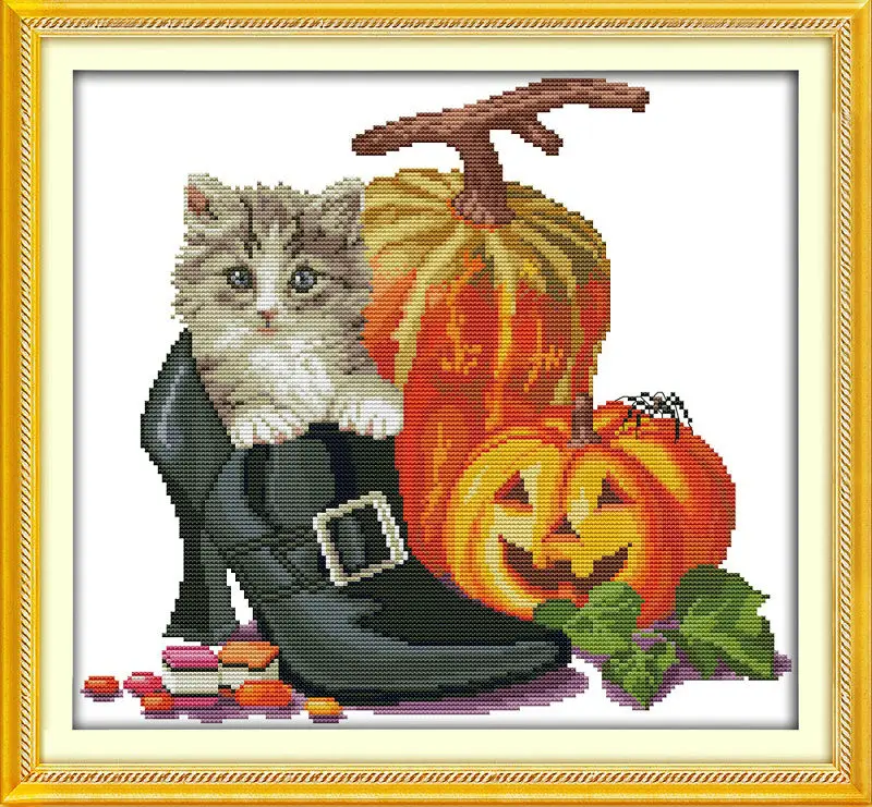 

Halloween cat Printed on Canvas DMC Counted Chinese Cross Stitch Kits printed Cross-stitch set Embroidery Needlework
