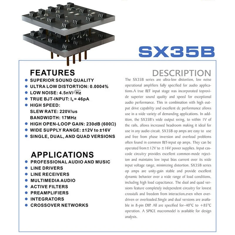 Sx35B Dual Discrete Op Amp Chip Module Hifi Audio Preamp Board Replace Muses02
