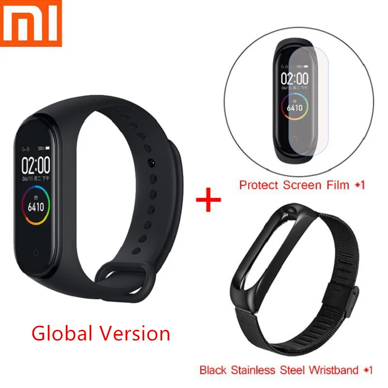 Глобальная версия Xiaomi mi Band 4 фитнес-трекер для плавания спортивный mi Band 4 0,9" цветной AMOLED экран Смарт-браслет Bluetooth 5,0 - Цвет: Global S Black Set