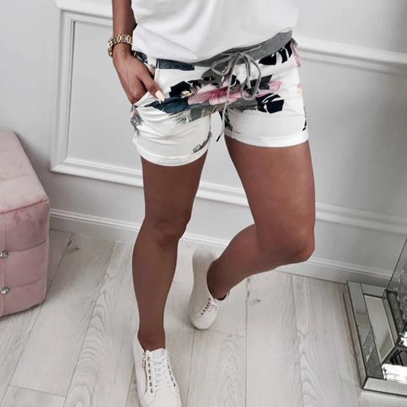 

Casual Summer Fashion Women Bottom Bandage Waistt Floral Print Women Short Pants Plus Size WS8909R