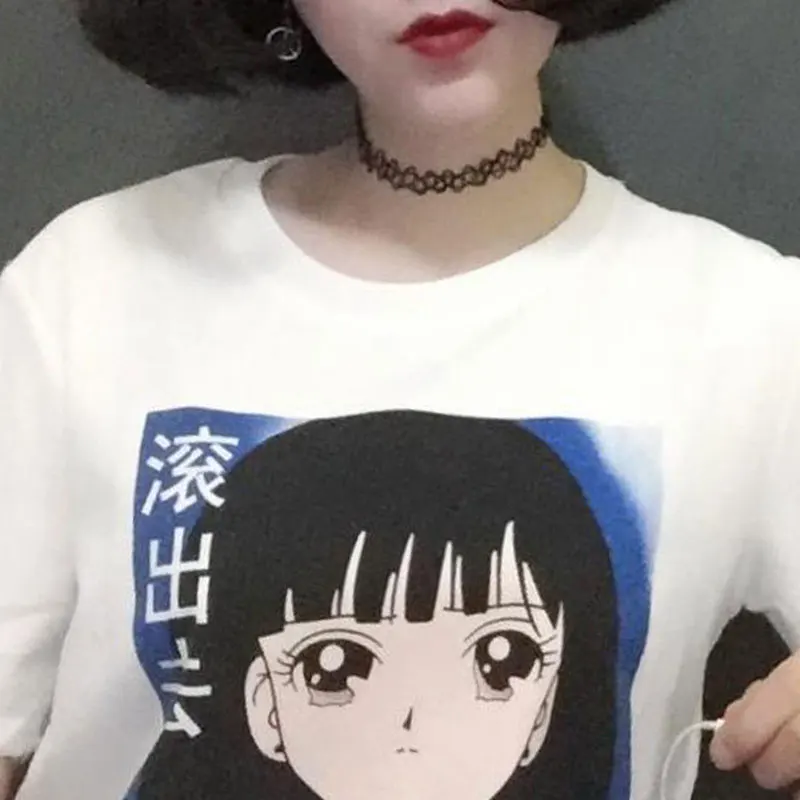 Мультфильм Harajuku футболка Для женщин хлопок 2017 футболки Повседневное свободные