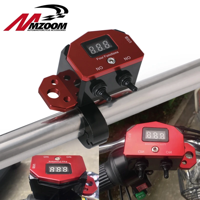 

Motorcycle Handlebar Control ON-OFF Push Button Switch With Voltage Displayer USB Charger For iPhone Android Smartphone Mobile