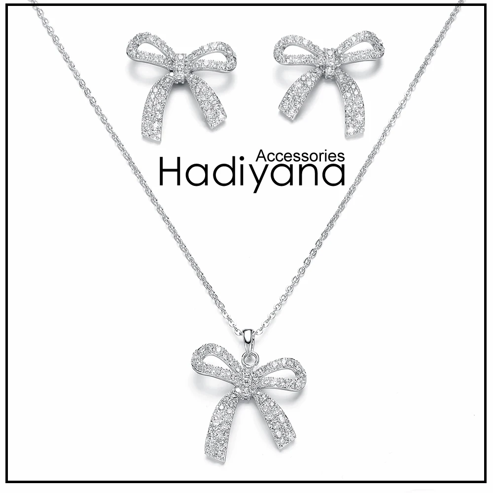 

HADIYANA Fashion Cubic Zirconia Butterflly Pendant Necklace and Earring 2pcs Set For Women Elegant CZ Crystal Necklace Set CN440