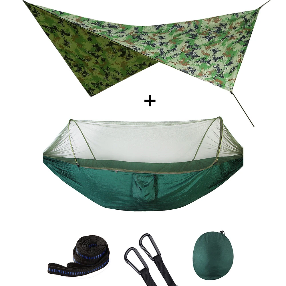 Camping Hammock with Mosquito Net and Rain Fly Portable Double Hammock with Bug Net and Tent Tarp Tree Straps for Travel Camping 