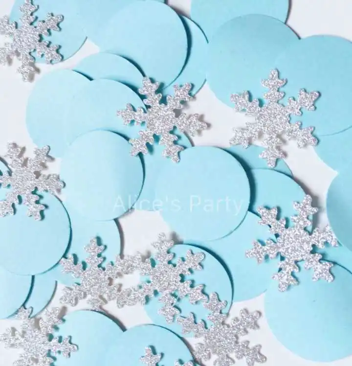 Hand punched Silver Snowflake Confetti Baby Birthday Party Table Setting Scatter 400pcs Light Blue Wedding X'mas | Дом и сад
