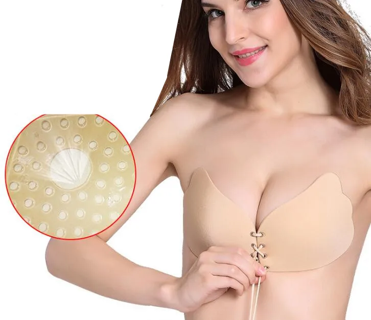 

Women Self Adhesive Strapless Bandage Blackless Solid Bra Stick Gel Silicone Push Up underwear Invisible Bra Bust Braces Support