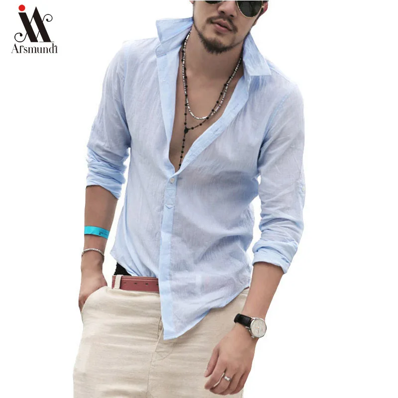 

2019 New Arrival Plus Size Shirts Cotton Linen Men Shirt Long Sleeve Summer Style Hawaiian Shirts Sexy Slim Fit Men Clothes