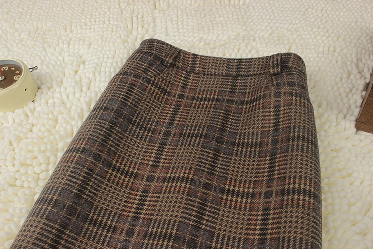 Новые винтажные весенние осенние зимние юбки женские с высокой талией шерстяные юбки средней длины клетчатая юбка Облегающие юбки-карандаш женские S-4XL