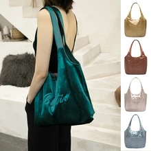 Дизайн осень/зима бархат вышитые одно плечо женская сумка для покупок Экологическая сумка Мумия сумка