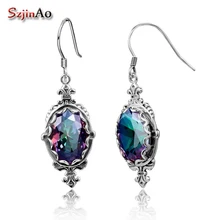 Szjinao, романтические свадебные длинные серьги для женщин, радужные топазы, Стерлинговое серебро, ювелирные изделия, винтажная люстра, висячие серьги