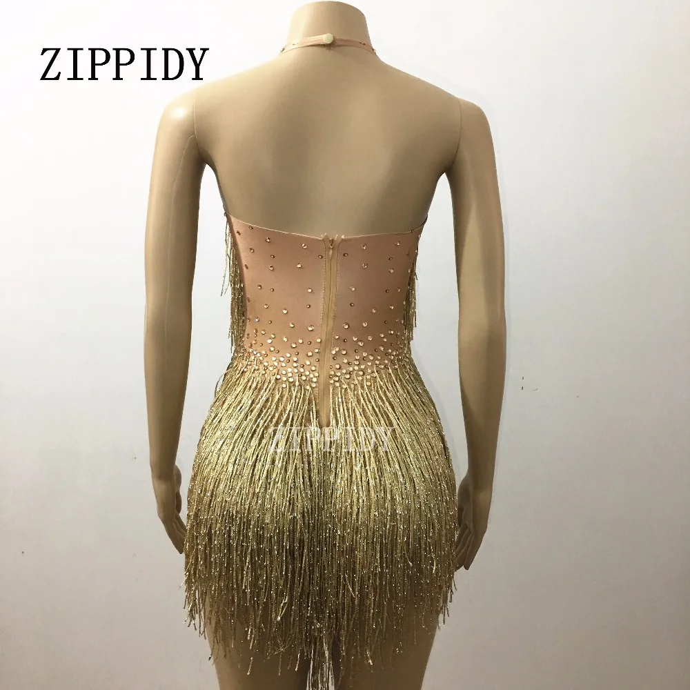 Sparkly Gold Rhinestones Tassel Bodysuit One Piece Leotard Dance Wear Women's Celebrate Female Singer Crystals Costume Outfit Sparkly Gold Rhinestones Tassel Bodysuit One Piece Leotard Dance Wear Women's Celebrate Female Singer Crystals Costume Outfit