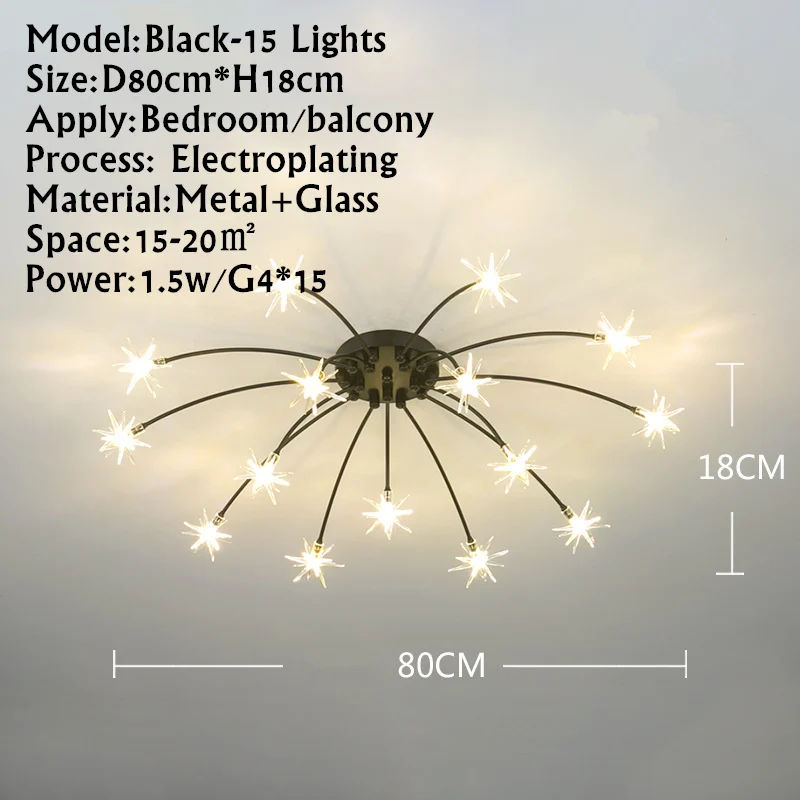 TRAZOS Nordic золото/черный/серебристый светодиодный потолочный светильник s 12/15/21 светильник s Ледяной цветок Стекло потолочный светильник современный Гостиная потолочный светильник - Цвет корпуса: Black-15 lights