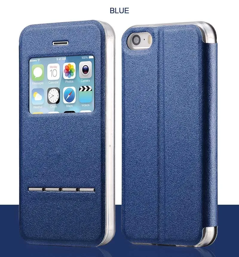 Clear-4S-Smart-Answer-Calls-Window-Leather-Case-For-Apple-iPhone-4-4S-4G-Auto-Unlock-Matte