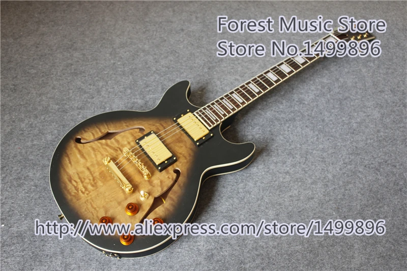 

Chinese Custom Shop Flat Maple Body Suneye ES Electric Guitar In Vintage Sunburst Quilted Finish