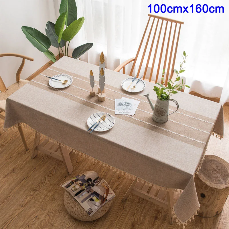 Скатерть из хлопка и льна с кисточками, минималистичный узор для кухни, декора столовой, P7Ding - Цвет: 100cmx160cm brown