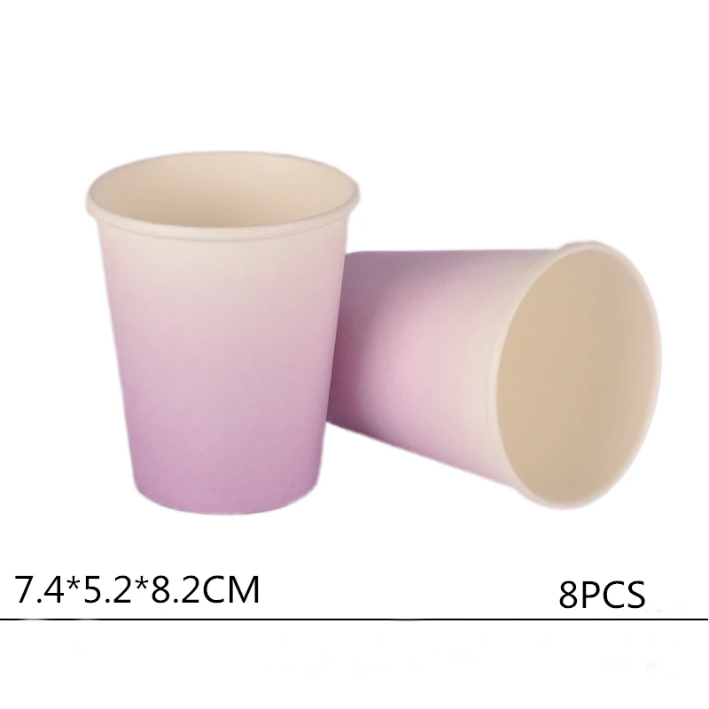 

8pcs/set Solid Color Paper Cup Food Grade Disposable Tableware For Wedding Baby Shower Children Birthday Party Supplies 250ML