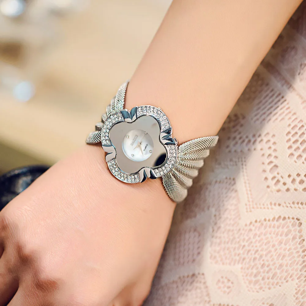 Для женщин браслет Роскошные женские наручные часы с бриллиантовым браслетом зеркало Роскошные Кварцевые часы дропшиппинг