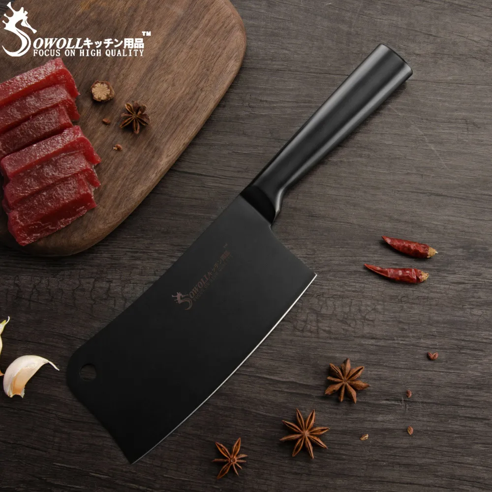 SOWOLL разделочный нож Santoku Nakiri, набор кухонных ножей из нержавеющей стали 3Cr13 с черным лезвием, кухонные принадлежности