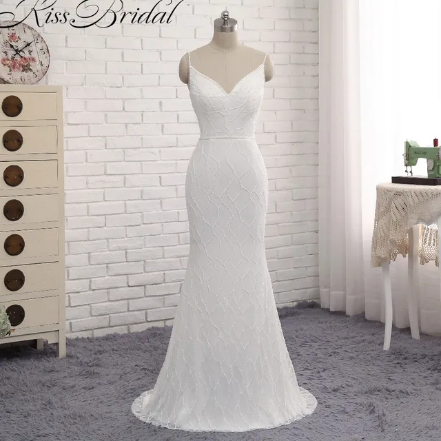 encanto de la correa de espagueti de la playa vestidos de novia 2017
