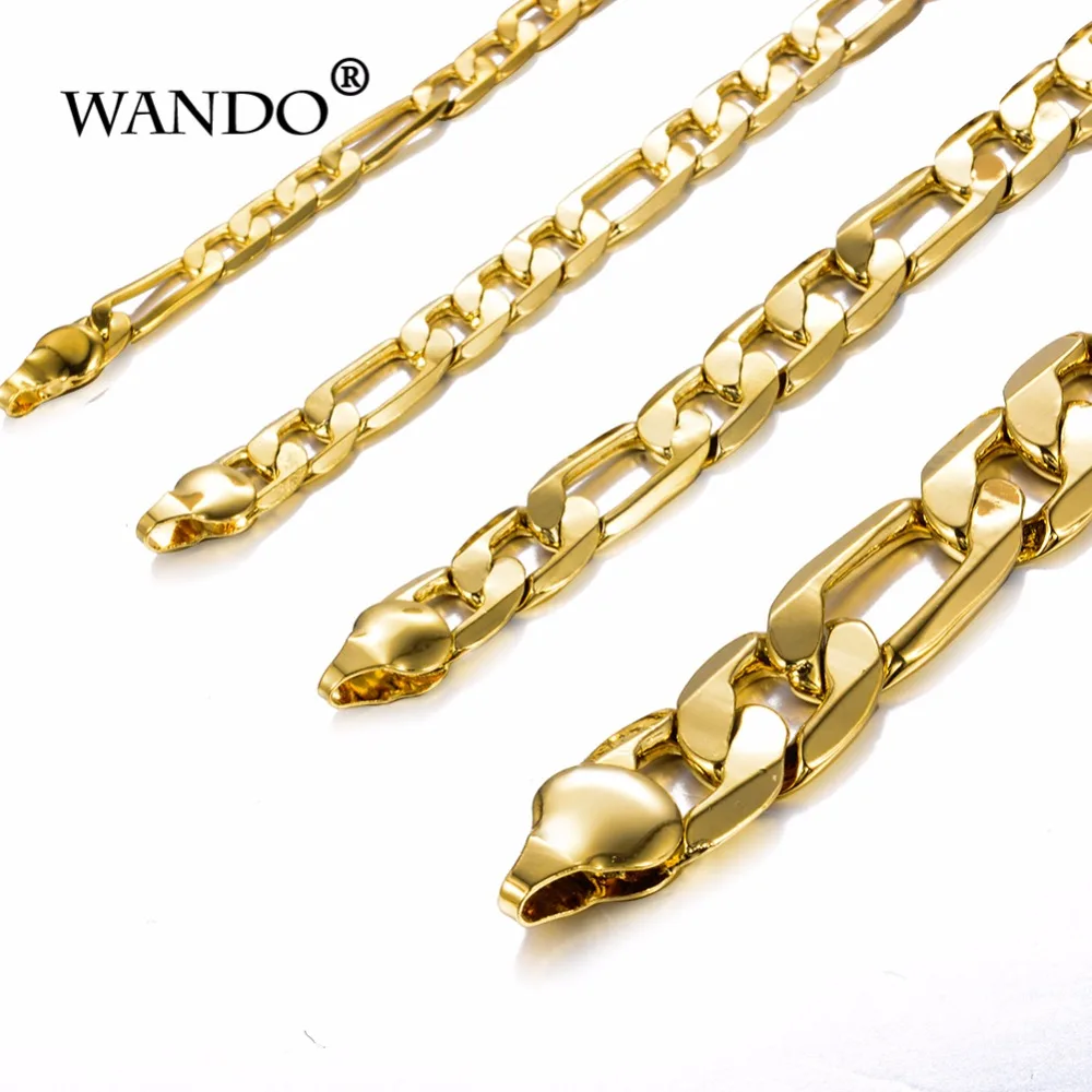 Мужской позолоченный браслет WANDO цепочка из Фигаро 24 К ювелирные изделия для