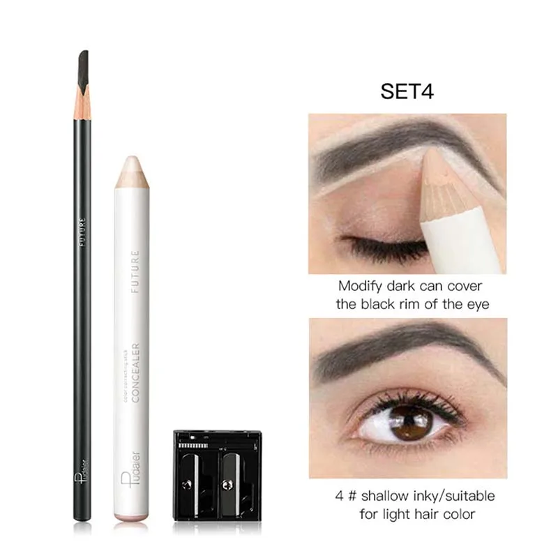 Карандаш для бровей белый консилер фиксирующая ручка набор Shaping Brighten Eye Brow макияж водонепроницаемый стойкий с Комплект для заточки хорошее использование - Цвет: 04