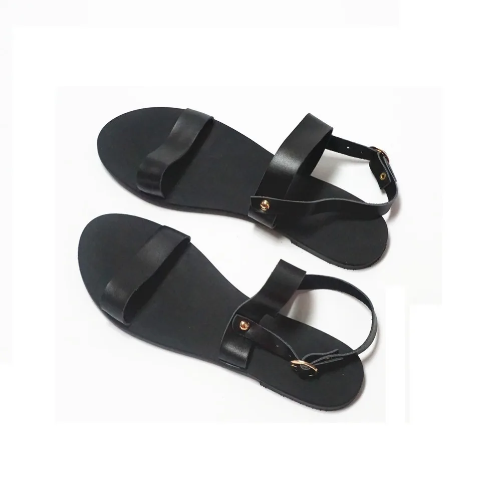 

Сандалии женские из натуральной кожи, классический дизайн, пляжные туфли с открытым носком, черные, европейские размеры 31-46, лето