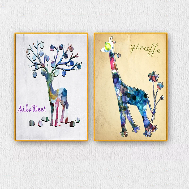 Nordic water color simple abstract deer frameless painting Wall Pictures for Living Room Canvas on the wall no Framed | Дом и сад