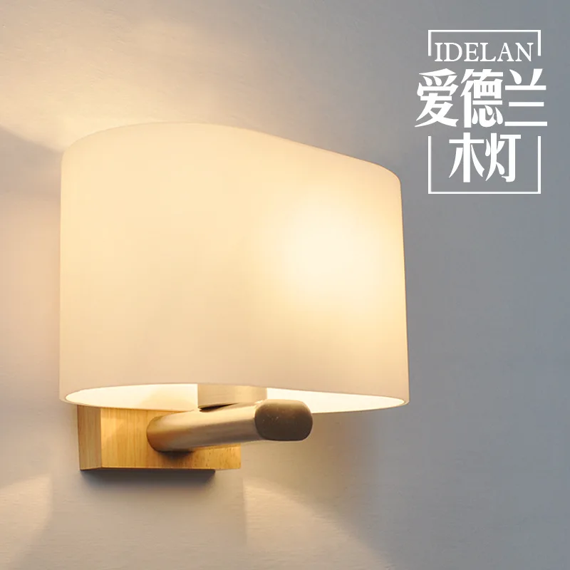

Edelwood lamp] modern minimalist LED bedroom bedside lamp aisle indoor Nordic log wall lamp