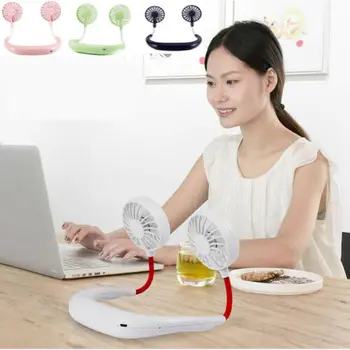 

2019 USB Rechargeable Neckband Lazy Neck Hanging Dual Cooling Portable Mini Fan
