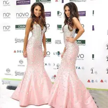 Очаровательные розовые платья знаменитостей русалки милое атласное платье с открытыми плечами и бисером Новое поступление блестящие платья xq96