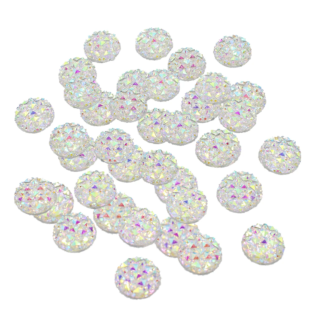 50pcs 12mm Resin Round Dotted Cabochon Flatback Embellishments White