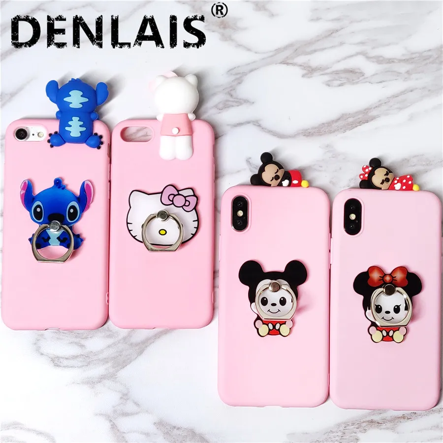 

Cute 3D Hello Kitty Minnie Stitch Grip Stand Holder Soft Phone Case For Samsung Galaxy S10 Plus S7Edge S8 Plus S9 Plus Note 8 9