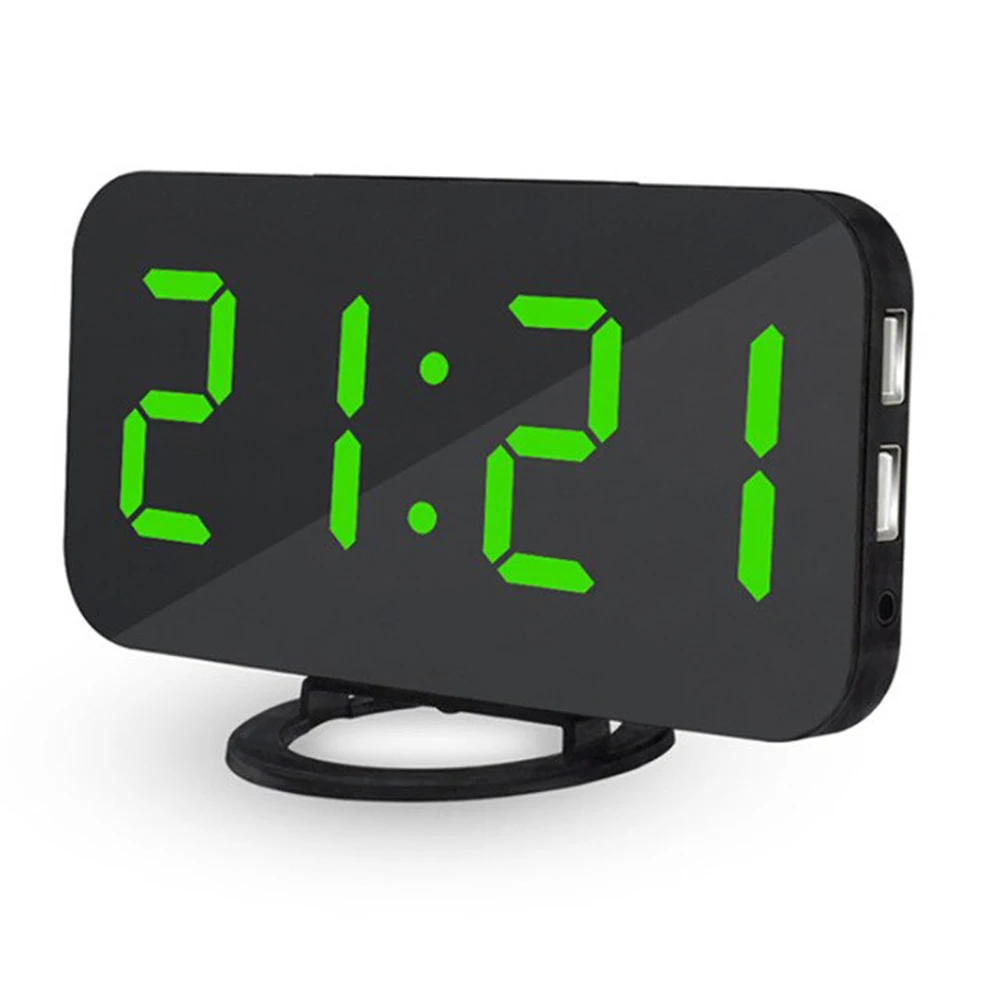 Цифровой будильник, светодиодный, зеркальные часы, многофункциональный повтор, дисплей, время, ночь, ЖК-светильник, настольный, Reloj Despertador, USB кабель - Color: Green