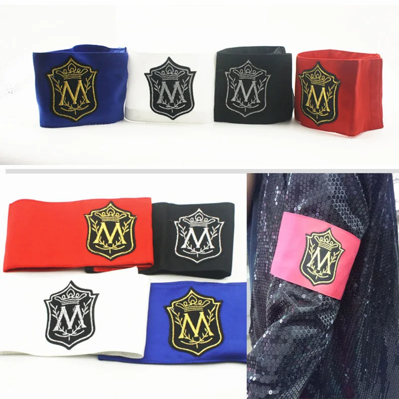 

MJ In Memory Of Michael Jackson Classic M Letter Stitchwork MagicTape Red Black Punk Fashion Printing Arm-band Arm Warmers