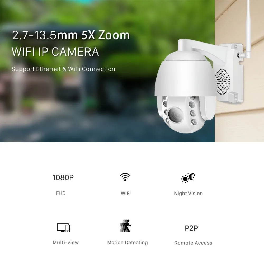 Besder Открытый PTZ 5X оптический зум 1080P Wifi скорость купольная камера IP66 водонепроницаемый P2P двухстороннее аудио 60 м ночное видение приложение CamHi